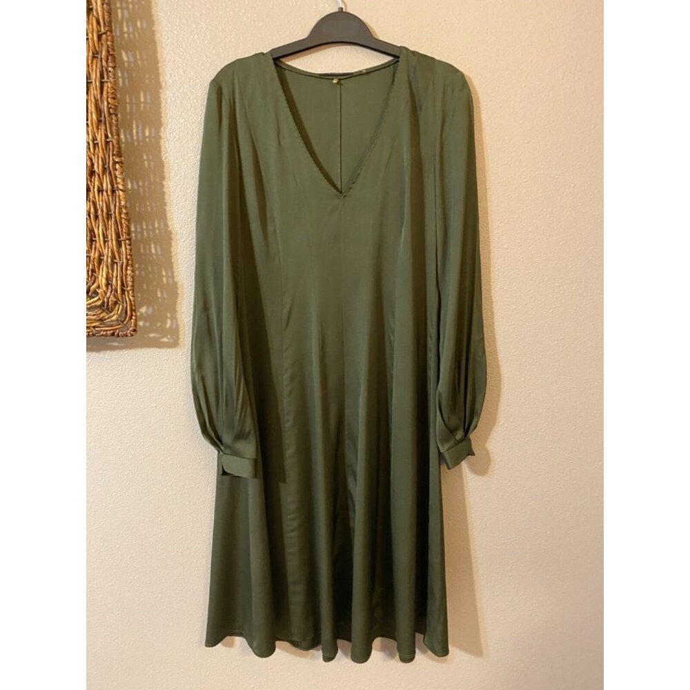 Elie Tahari Dress Green Olive XS Extra Small 0 2 4 Long Sleeve Stretch Silk - Picture 5 of 6